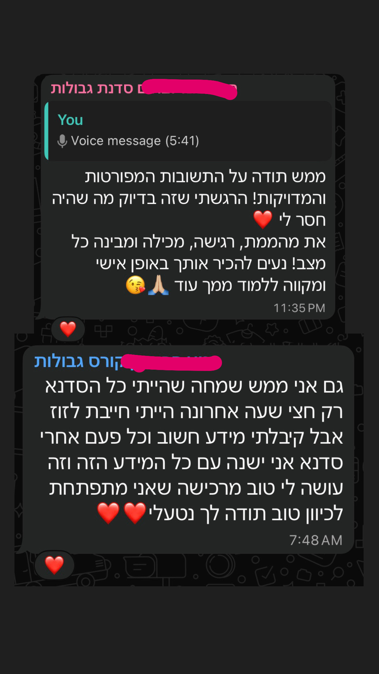 צילום מסך של המלצה
