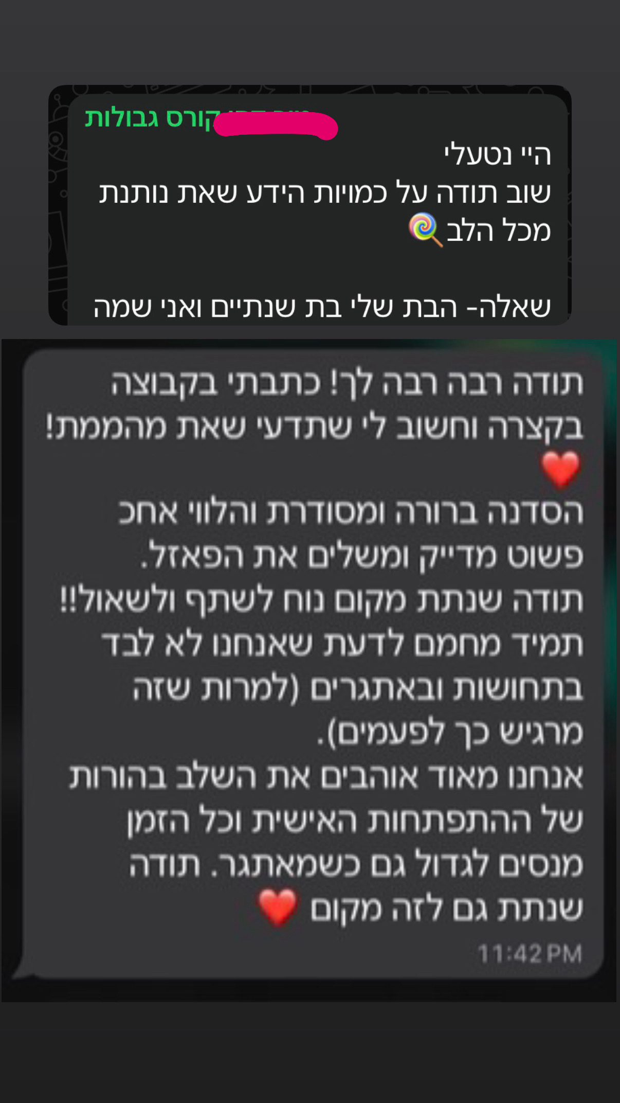 צילום מסך של המלצה